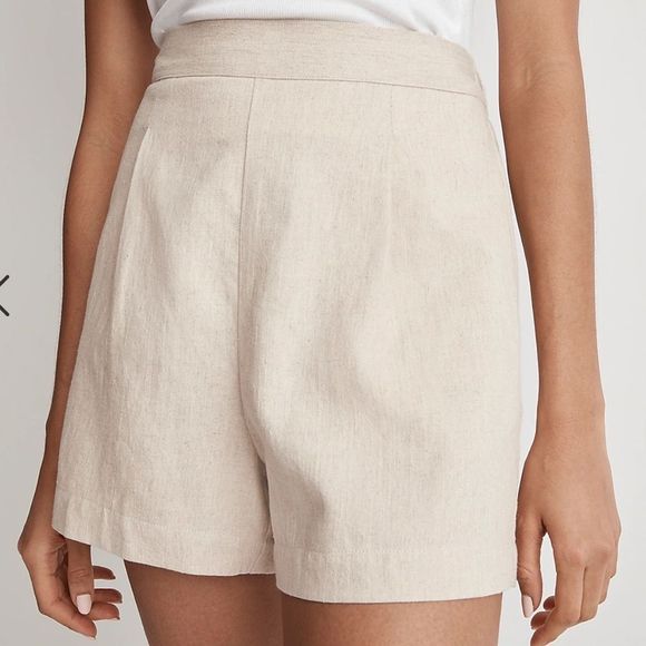 Madewell Pants - Madewell Women's Large Clean Pull On Shorts Linen Cotton Beige Pockets NJ683 Lg